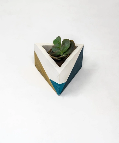 Triangle Plant Pot - Blue and Gold