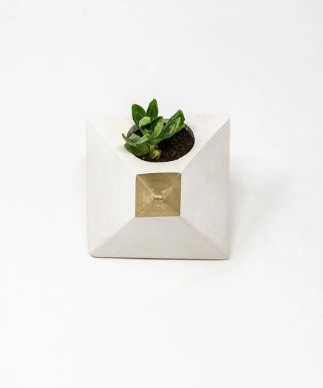 Geometric Plant Pot with Gold - Pyramid
