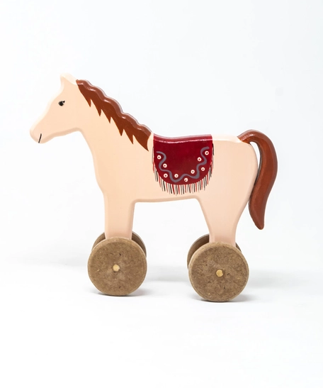 Wooden Horse Toy On Wheels
