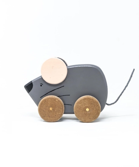 Wooden Mouse Toy on Wheels