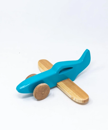 Wooden Plane Toy on Wheels - White