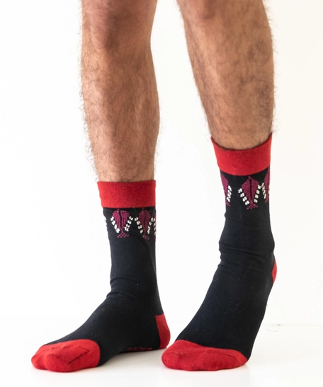 Black Embroidered Cotton Socks