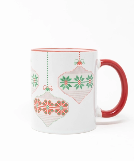Rose and Star Vein Embroidered Christmas Mug