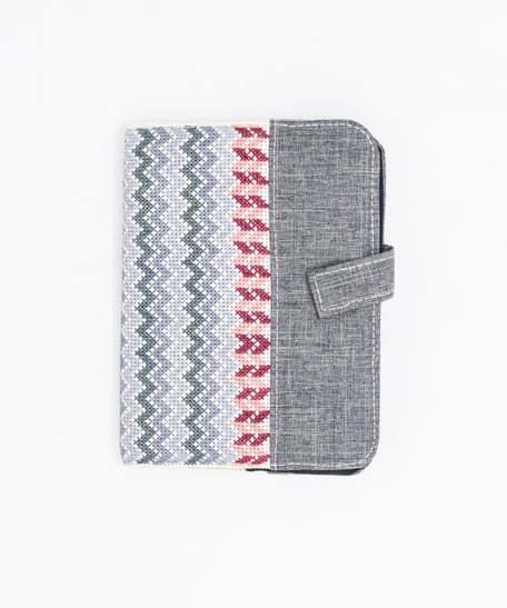 Grey Notebook with White and Red Embroidery 