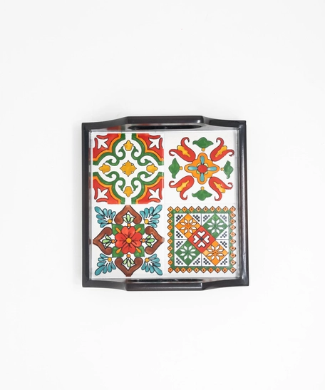 Small Serving Tray with Hand-painted Ceramics in Orange