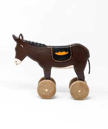 Wooden Donkey Toy On Wheels