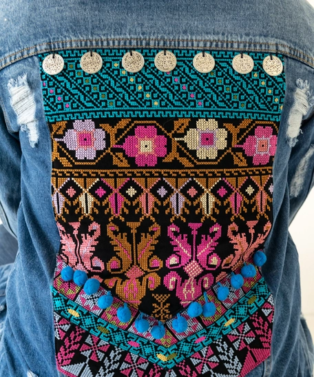 Blue Denim Jacket with Triangle Embroidery - Color (BLUE)