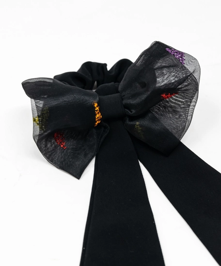Black Hair Tie with Embroidery