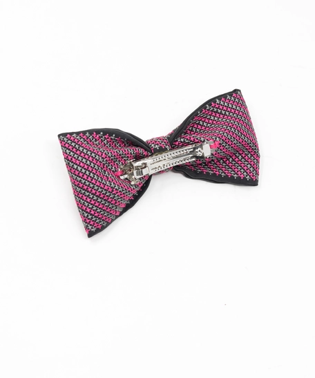Embroidered Bow Hair Clip (Pink & Gray)