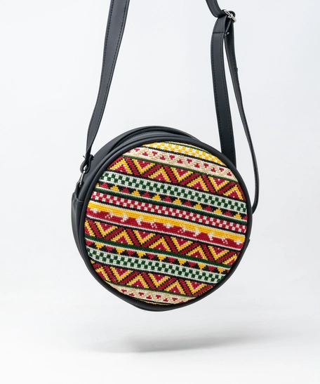 Circular Embroidered Purse (Yellow & Red)