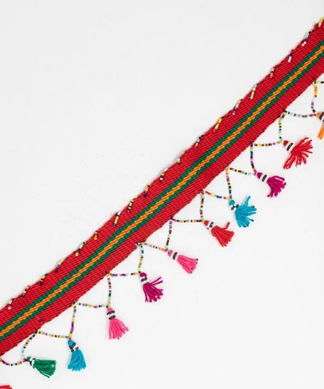 Handmade Belt with Multicolor Tassels (Red, Orange & Green)