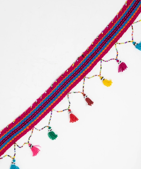 Handmade Belt with Multicolor Tassels (Red, Orange & Blue)