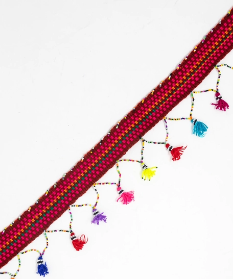 Handmade Belt with Multicolor Tassels - Horizontal Lines