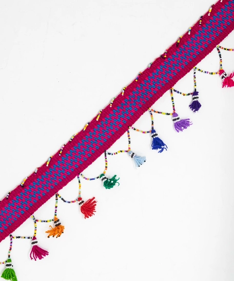 Handmade Belt with Multicolor Tassels (Pink and Blue)