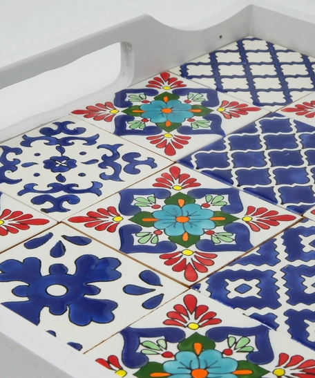 Large Tray with Handpainted Ceramics (White with assorted designs)