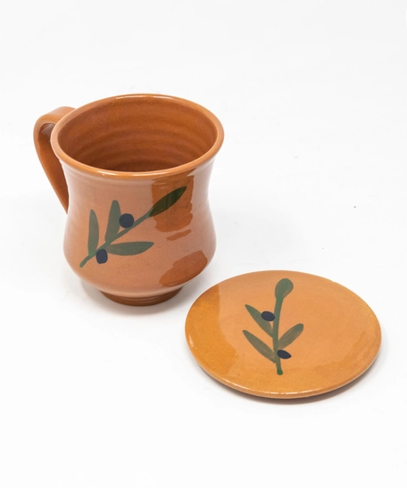 Decorated Mug with Coaster: Olive Branch