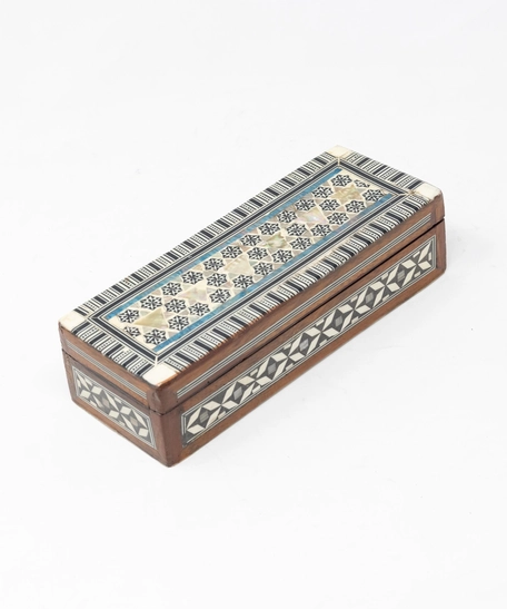 Rectangular Wooden Box: Blue Details