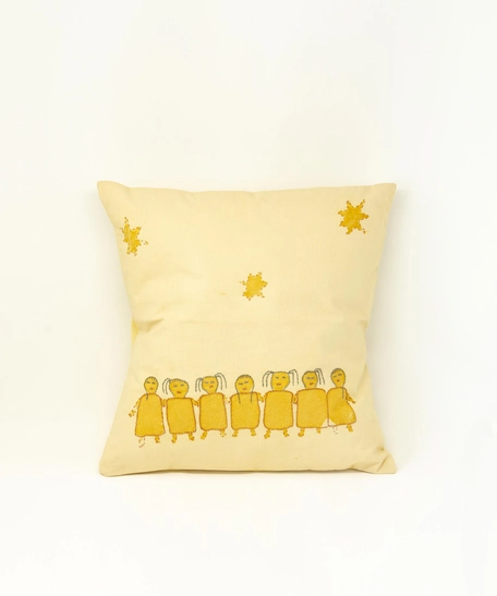 Yellow Cushion - Kids and Stars