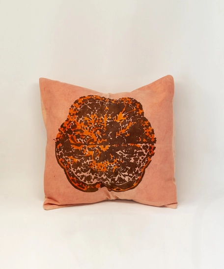 Pink Cushion - Flower Print in Brown and Red 