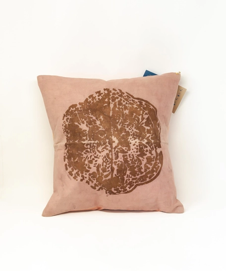 Pink Cushion - Flower Print in Brown