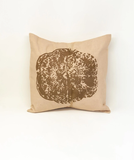 Beige Cushion - Flower Print in Brown