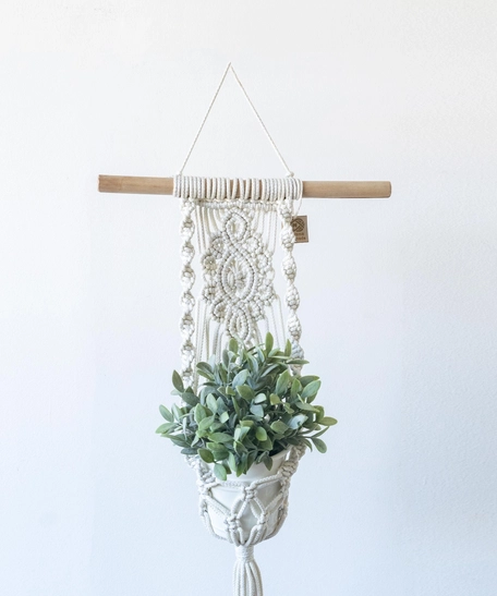 Wooden Knotted Macrame Plant Hanger - Circular knitting