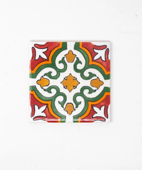 Decorative Ceramic Tile - Green Flower