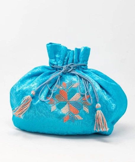Large Floral Embroidered Coin Pouch - Multiple Colors - Turquoise