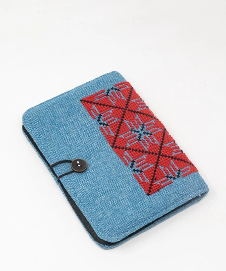 Blue Embroidered Notebook in Red Stitches - Medium 