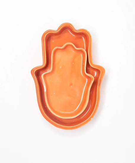 Fatima Hand Ceramic Plate Set of Two - Orange