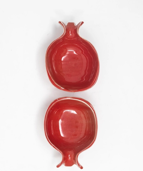 Two Ceramic Pomegranate Shaped Bowl - Red