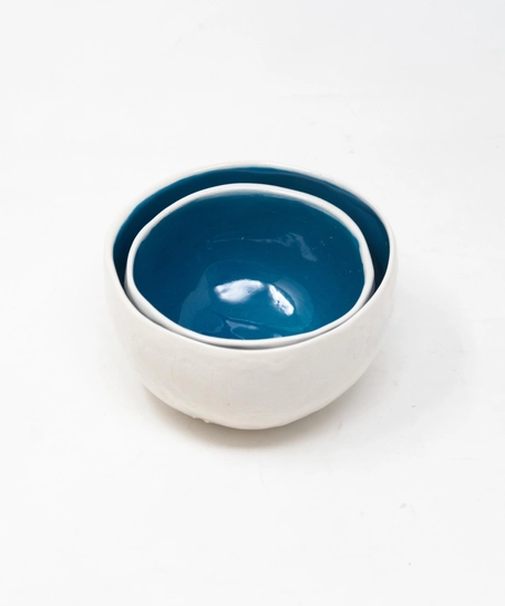 Round Ceramic Bowl Set of Two - Multiple Colors - Dark blue