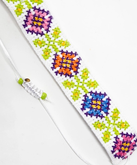 White Floral Embroidery Bracelet  