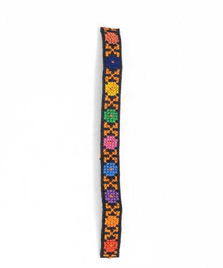 Black Floral Embroidery Bracelet - Orange Crossed Lines