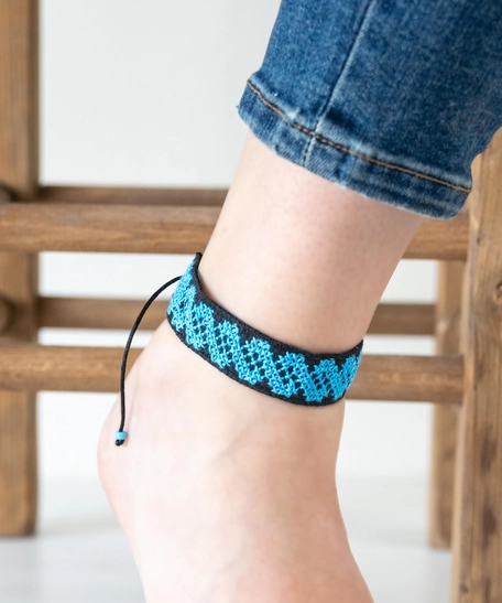Zigzag Chain Embroidery Anklet - Multi Colors - Green