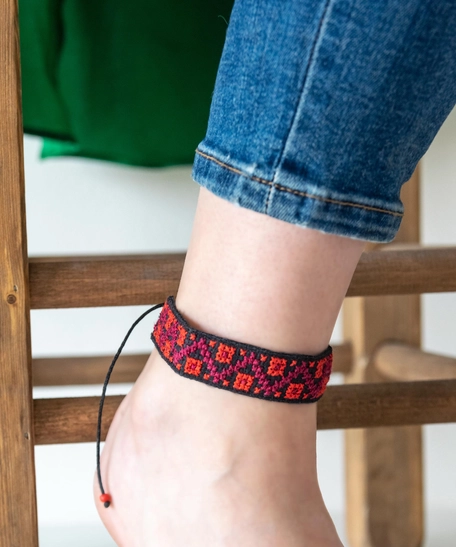 Red Squares Embroidery Anklet