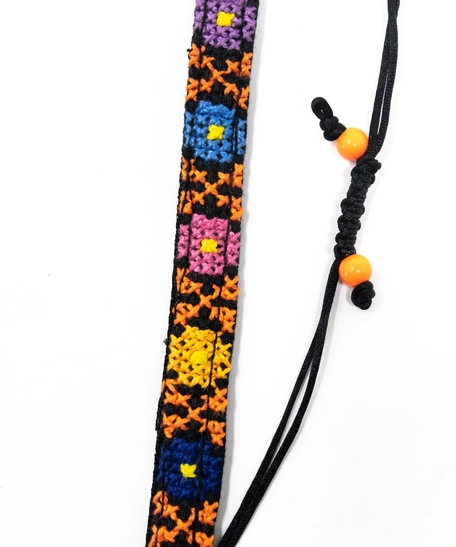 Floral Embroidery Necklace - Orange Crossed Lines