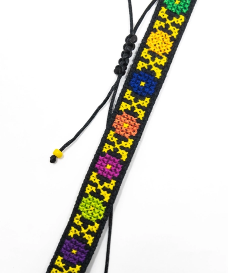Floral Embroidery Necklace - Yellow Crossed Lines