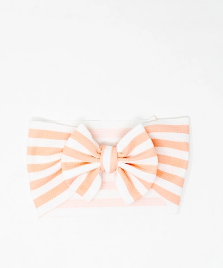 Peach and White Striped Bow Headband