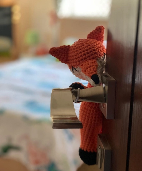 Crochet Orange Fox Door Security Stopper For Knobs