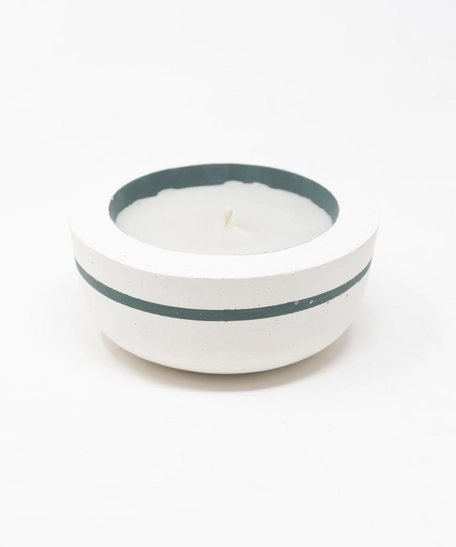 Concrete Candle with Green Line - White