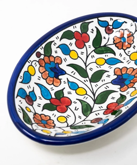 Oval Ceramic Floral Bowl - Blue