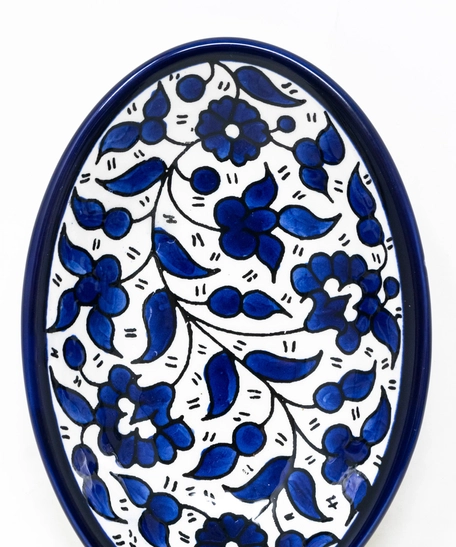 Oval Ceramic Floral Bowl - Blue