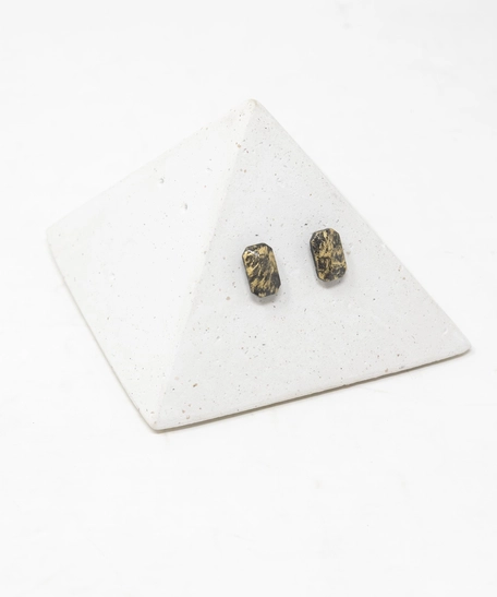 Rectangular Black and Gold Concrete Italian Gold Plated Earrings 