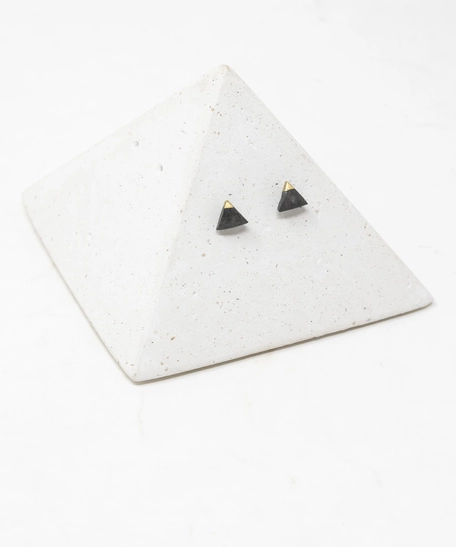 Pyramid Black and Gold Concrete Italian Gold Plated Earring
