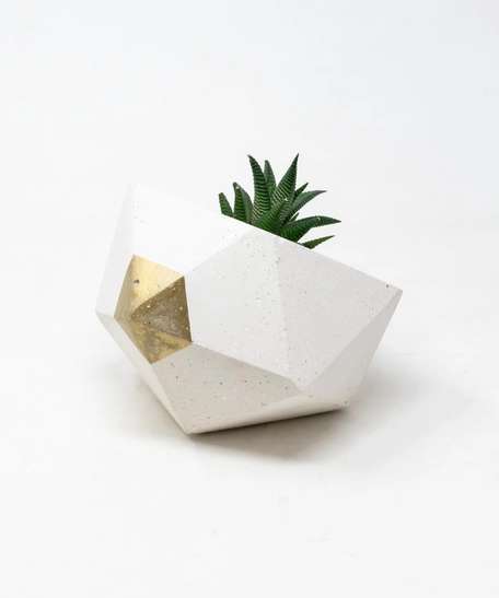 Geometric White and Gold Cement Plant Pot