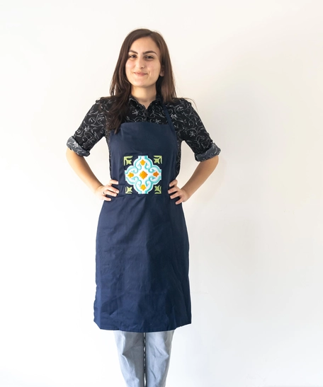 Embroidered Apron - Red and Dark Blue