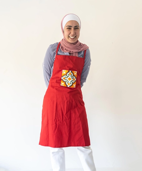 Embroidered Apron - Red and Dark Blue