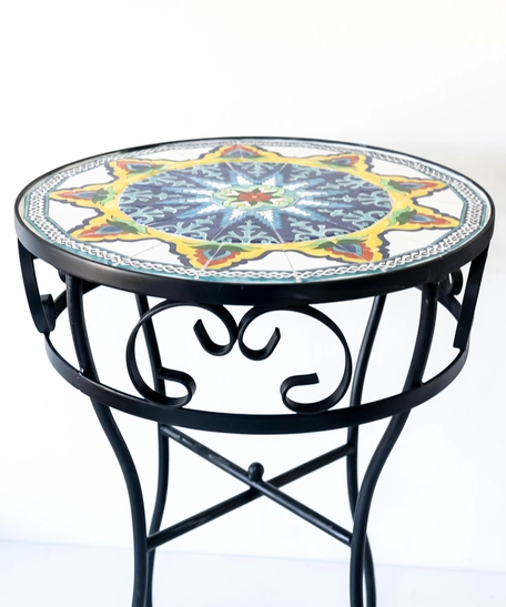 Islamic Geometric Handmade Ceramic Side Table - Black