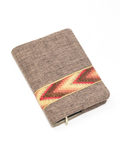 Beige Embroidered Notebook Cover with Bookmark